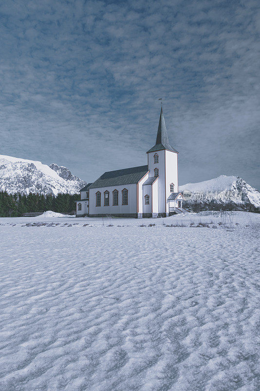 Valberg Church in Vestv?g?y in the loften Archipelago in Norway during winter